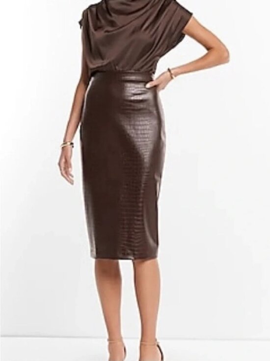 Express Dresses & Skirts - NWT Express Mixed-Media Cowl Neck Satin & Croc Faux Leather Sheath Dress Small
